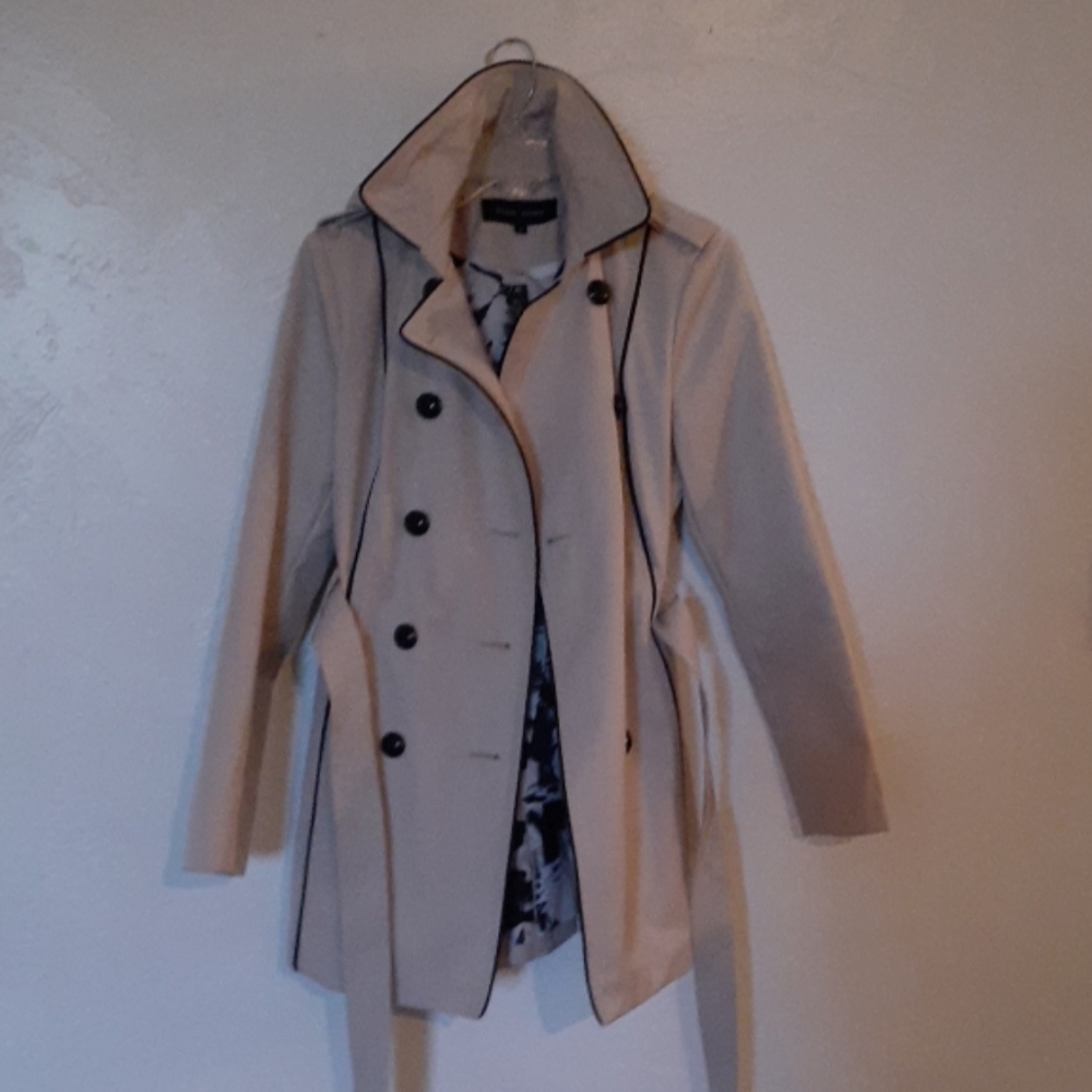 Tan trench coat with hood